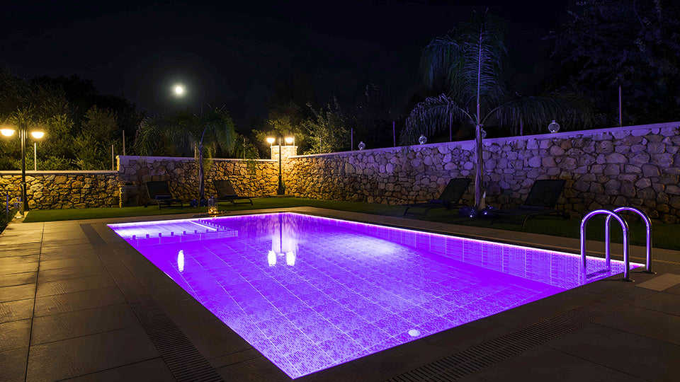 A pool with color lights for pool